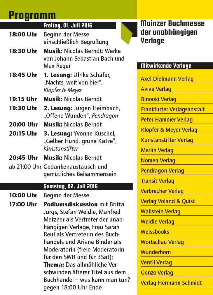 Programm der Mainzer Buchmesse